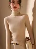 Suéter Camada Base de Gola Alta Outono/Inverno 2026 para Mulheres, Camada Interna Elegante, Tricô de Lã Novo Outono/Inverno, Suéter Preto de Corte Justo