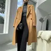 Abrigo de Lana de Doble Cara con Textura de Onda de Agua de Longitud Media para Mujer, Cuello de Solapa, Abrigo de Lana Pura, Color Sólido, Ropa Exterior Holgada