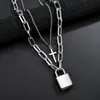 Colar com Pingente de Cadeado Geométrico Tendência Europeu e Americano Colar de Camada Dupla Punk Street Rock Hip Hop Colar