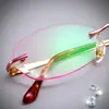 Monturas de Gafas sin Marco Terminadas para Mujer, Monturas de Gafas para Miopía de Titanio Puro Ultraligeras, Monturas de Gafas de Moda Fotocromáticas con Borde Cortado a Diamante