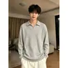 Camiseta de punto acanalado de manga larga estilo Old Money para hombre Otoño Perezoso Sensación de Alta Gama Sudadera con capucha de solapa Camiseta básica versátil Polo