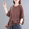 Camiseta básica de algodão e linho 130g, corte solto. Estampa termocolante impressa, estilo regular, outro China