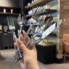 Cucharas de cena de acero inoxidable con patrón de rombos estilo western, tenedores para pasta, tenedores para fruta y juegos de cucharas seleccionados