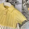 Estilo Coreano para Bebé Niña Verano Nuevo Moda Elegante Amarillo Ganso Tejido Polo Manga Corta Falda Plisada Conjunto de Dos Piezas Estilo de Moda