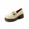 Mocasines de cuero suave para primavera y otoño, de suela blanda, ligeros, estilo británico para mujer, con tacón grueso, diseño retro, adecuados para el trabajo y el trayecto diario, zapatos planos sin cordones