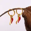 Estilo Coreano Simples Doce Fofo DIY Pimenta Morango Pingente Brincos Aço Inoxidável Banhado a Ouro 18K Joia Diária para Mulheres