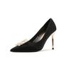 [Esgotado, Sem Reposição] Sapatos de Salto Alto com Strass Acetinado 9888A-075, Elegantes Sapatos de Casamento, Banquete de Casamento, Sapatos Femininos para o Trajeto ao Trabalho