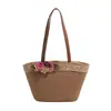 2026 Nova Bolsa Tote de Palha Tecida com Blocos de Cor de Design de Nicho para Mulheres, Bolsa de Ombro/Axila Popular da Moda Deste Ano com Grande Capacidade