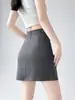 Falda Media Gris Oscuro para Mujer Primavera Verano Traje Falda Corta Nueva Cintura Alta Cadera Envuelta Adelgazante Falda de Línea A Falda Media