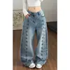 Chao Li tiene stock Jeans para Mujer con Decoración de Hebilla Metálica Otoño Diseño Holgado Pierna Recta Sentido del Diseño Pantalones de Pierna Ancha Largo hasta el Suelo