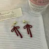 Brincos de Verão Angla Vermelhos com Laço de Fita de Luxo Leve de Alta Qualidade para Mulheres, Brincos Únicos e Bonitos, Brincos de Nicho