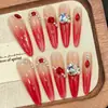 Manicura Hecha a Mano de Hija Rica Ojo de Gato Rojo Rubor Francés Gama Alta Puro Deseo Lujo Accesible Parche de Manicura