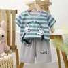Conjunto de Moletom Curto de Verão Novo para Crianças Shorts Moda Conjunto Camiseta 100% Algodão para Meninos e Meninas Fino Tendência Atacado