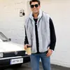 F0976 Chaqueta de Piel Sintética Transfronteriza Europea y Americana para Hombre Chaleco con Cuello Alto Chaleco de Piel Artificial Chaleco