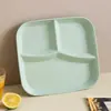 Plato Cuadrado para Cena con Compartimentos de Paja de Trigo, Plato Doméstico para Comida de una Persona, Plato para Frutas y Desayuno, Plato de Plástico con Tres Compartimentos para Dividir Comidas