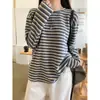 Camiseta de manga larga a rayas, estilo coreano, relajada, vintage, para mujer, nueva colección de otoño, capa base holgada, suéter, top de punto