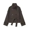 Abrigo Corto de Alta Moda Europeo y Americano Transfronterizo Otoño/Invierno 2026 para Mujer, Elegante, Cuello Alto, Doble Botonadura, con Cinturón