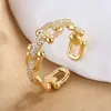 Anillo de Cadena Estilo Coreano para Mujer, Anillo Abierto de Nicho Lujo Ligero Hebilla de Herradura Hueca, Joyería de Circonita de Moda al por Mayor