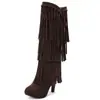 Botas Tamanho 32-43 Botas Europeias e Americanas com Franjas de Salto Alto Novas Botas Femininas Outono e Inverno Botas de Salto Alto com Salto Grosso Sapatos Femininos para Exportação