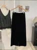 KEKEZOON falda recta de terciopelo elegante de cintura alta para mujer, estilo coreano de otoño, falda adelgazante de longitud media 9116
