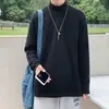 Camiseta lisa de manga comprida com gola alta parcial masculina estilo coreano moderna casual versátil ins estilo Hong Kong solta segunda pele