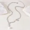Collar de Cadena Gruesa de Acero Inoxidable Japonés y Coreano Transfronterizo con Colgante Oval de Perla con Diamante, Cadena Versátil de Clavícula de Lujo Ligero que No se Desvanece