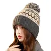 Gorro Rojo Navideño Estilo Otoño e Invierno para Hombres y Mujeres Lindo Pompon de Piel Gorro de Lana Tejido Cálido Protección para Orejas Gorro de Punto Invierno