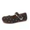 Zapatos Mary Jane de lana de lunares para mujer, nueva colección otoño/invierno 2026, suela blanda, diseño de una sola tira, zapatos planos únicos y elegantes