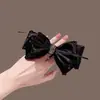 Novo Estilo Luxo Leve High-end Tecido de Cetim Grande Laço Anel de Cabelo Exquisito Bolsa Furada Corda de Cabelo Preta Corda de Cabeça para Rabo de Cavalo