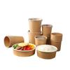 Tigela de papel kraft em estoque recipiente descartável para alimentos tigela para salada impressão de logotipo tigela redonda para sopa balde para mingau caixa de embalagem para viagem de fast food
