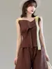 Conjunto Plissado para Mulheres, Conjunto de Duas Peças de Verão, Alto Padrão, Rejuvenescedor, Top Camiseta Alça Assimétrica, Calça Casual Solta Emagrecedora