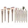Set de Brochas de Maquillaje Color Dorado Champagne, Set de 15 Piezas para Polvo Suelto, Set de Brochas para Sombra de Ojos, Set Completo de Brochas de Maquillaje Portátiles con Cerdas Suaves