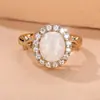 Anillo de Ópalo de Estilo Europeo y Americano de Venta Caliente Transfronterizo, Trabajo Pesado, Incrustado con Diamantes Brillantes, Anillo de Cadena, Soporte para Anillo, Anillo para Dedo