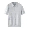Camisa Polo Tejido Camiseta de Manga Corta para Hombre Cuello Polo Media Cremallera Rayas Estilo Old Money Verano Fábrica Transfronteriza Venta al por Mayor