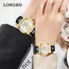 Reloj de cuarzo marca longbo dropshipping simple casual reloj de pareja correa de cuero impermeable reloj de pareja par