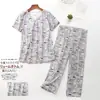 Pijama Feminino Verão Manga Curta Plus Size Magro Feminino Roupa de Casa Conjunto Fofo e Fresco de Cabelo