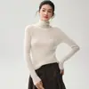 Suéter de cachemira de punto básico de cuello alto suave y pegajoso para mujer, sin costuras, de cuello apilado, listo para usar, de primera línea, suéter de cuello alto suelto