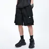 Calças cargo masculinas de verão, estilo escuro, high street, shorts com bolso grande, calças casuais esportivas de perna reta folgada, comprimento médio