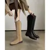 Talla grande 40-42, alargadoras de pierna, corte en V recto, botas de jinete, colección otoño/invierno 2026, tacón bajo grueso, punta redonda, gamuza, botas largas de tubo alto para mujer