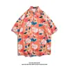 Camisa de Manga Corta de Nicho Ins de Moda para Hombre Verano Casual Playa Estampada Street Holgada Top de Media Manga