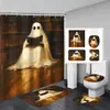 Cortina de Chuveiro Fantasma de Halloween Tapete de Banheiro Conjunto de Quatro Peças Série 3 Banheiro Divisória de Separação Seca e Úmida Cortina de Chuveiro Cortina de Chuveiro à Prova d'Água
