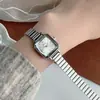 Reloj de Cuarzo Retro Cuadrado de Alta Gama para Mujer Correa de Acero Bambú Plateado Escala Romana Temperamento Reloj de Alta Gama