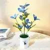 Popular Transfronteiriço 10 Peças Flor Artificial Lírio Pequena Planta em Vaso para Decoração de Casamento, Ornamentação Bonsai Flor Falsa de Tecido de Seda