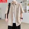 Camisa de lino para hombre, de manga corta, cuello cuadrado, color liso, estilo Hong Kong de verano, moderna, versátil, talla grande, corte holgado, camisa deportiva