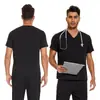 Pantalones Rectos de Talla Grande para Hombre y Mujer Estilo Europeo y Americano Bata de Laboratorio Color Sólido Cuello en V Manga Corta Moda Simple Set de Bata Quirúrgica