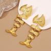 Europeu e americano exagerado retro ouro fosco brincos ocos brincos femininos espinha de peixe moda brincos all-match brincos simples moda