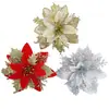 Flor de Navidad Amazon Explosión 14 cm Doble Flor Dorada Rosa Decoración Corona Accesorios Cabeza de Flor Hueca Tridimensional Venta al por Mayor