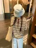 Camiseta de Manga Larga con Cuello Redondo y Rayas de Bloque de Color Reversible para Mujer, Camiseta Fina de Protección Solar, Ropa Casual Holgada de Verano con Protección Solar para Aire Acondicionado