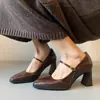 Zapatos Mary Jane Franceses de Tacón Alto para Mujer de Boca Baja Retro de Primavera y Otoño con Punta Cuadrada Pequeña Tacones Gruesos Zapatos de Mujer de Piel Genuina