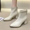 Botas finas botas cortas cálidas botas cortas mujer otoño e invierno nuevas botas de mujer punta fina tacón grueso tacones altos 2026 botas con forro de felpa